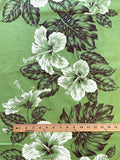 2009 3 YD Poly Cotton - Bright Green with Pale Yellow Hibiscus and Brown Leaf Border