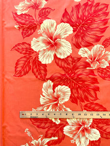 2009 Poly Cotton - Bright Orange with Yellow Hibiscus and Orange Leaf Border