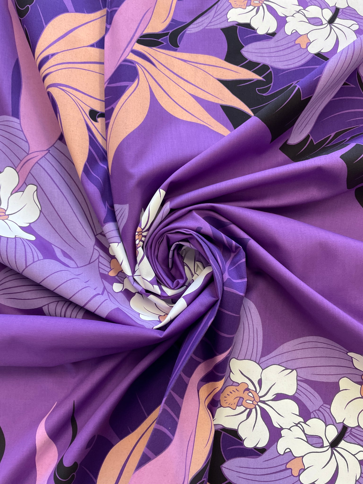 2005 Poly Cotton - Purple with Large Flowers and Leaves