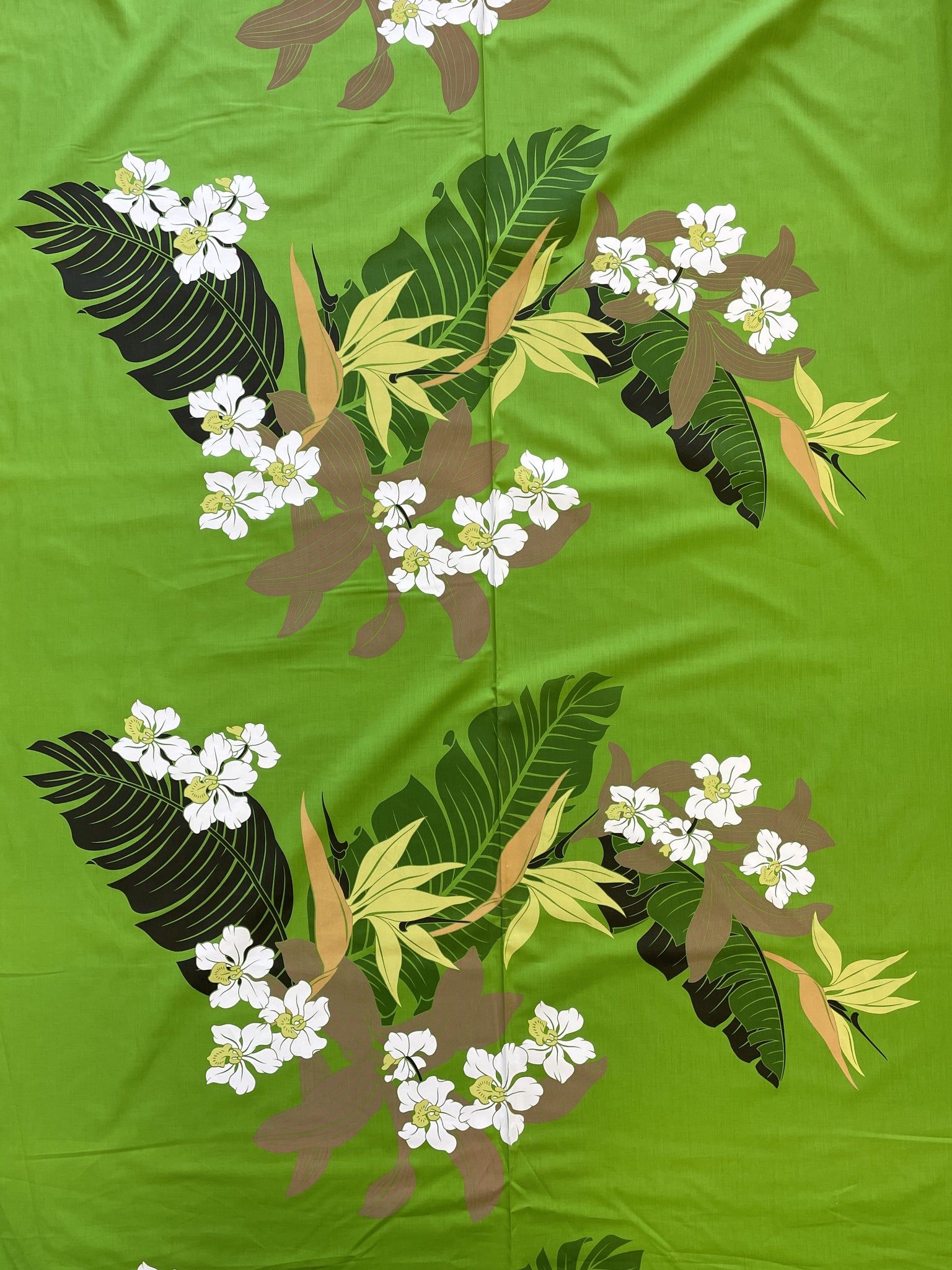 2005 Poly Cotton - Bright Green with Large Flowers and Leaves