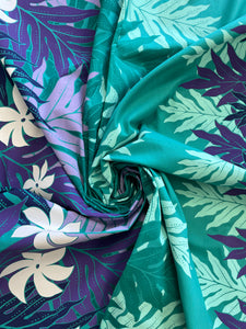 2004 Poly Cotton - Teal with Large Flowers and Leaves