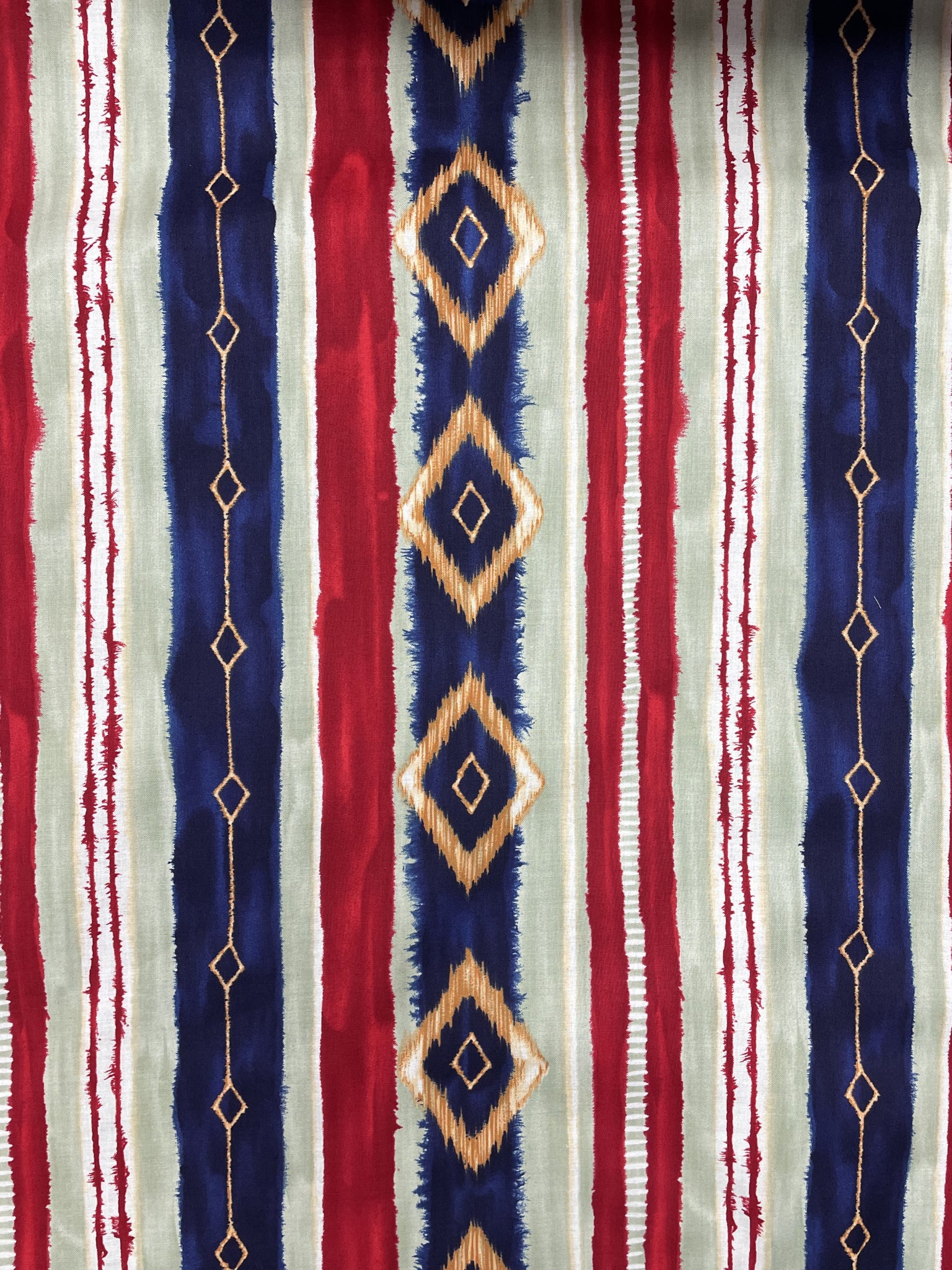 1996 3 1/4 YD Cotton Vintage - Red, Blue, Gray and Golden Yellow Southwestern Stripes