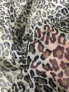 1989 Poly Chiffon Vintage - Khaki and Black Leopard Print