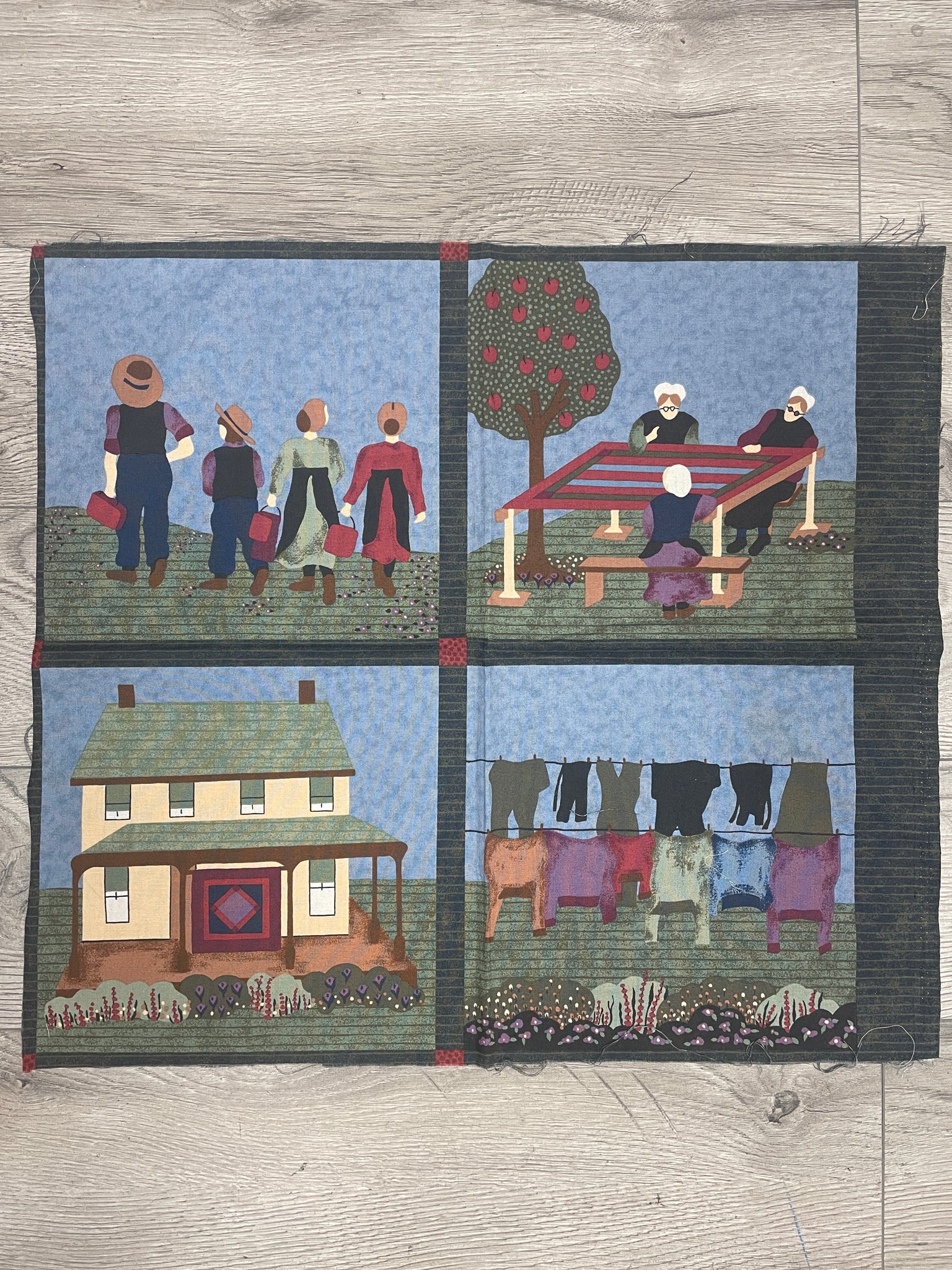 1/2 YD Quilting Cotton Panel Remnant - Amish Scenes