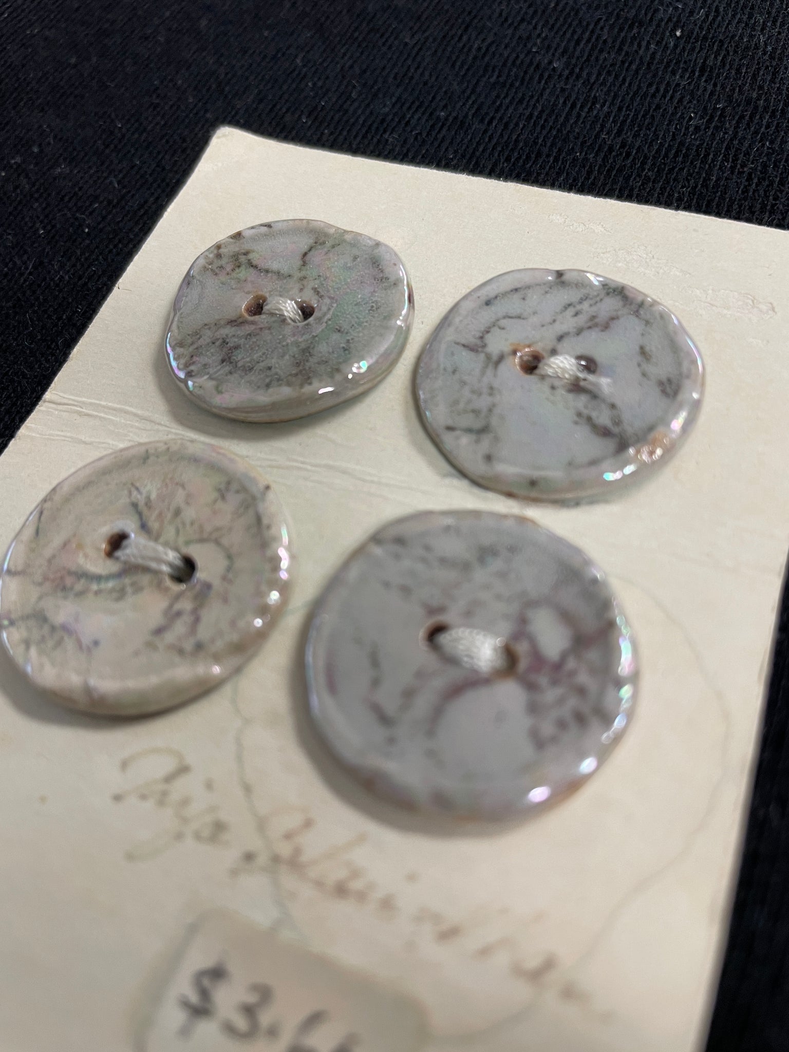 Button Ceramic Set of 4 Handmade - Iridescent Glazed Marbled