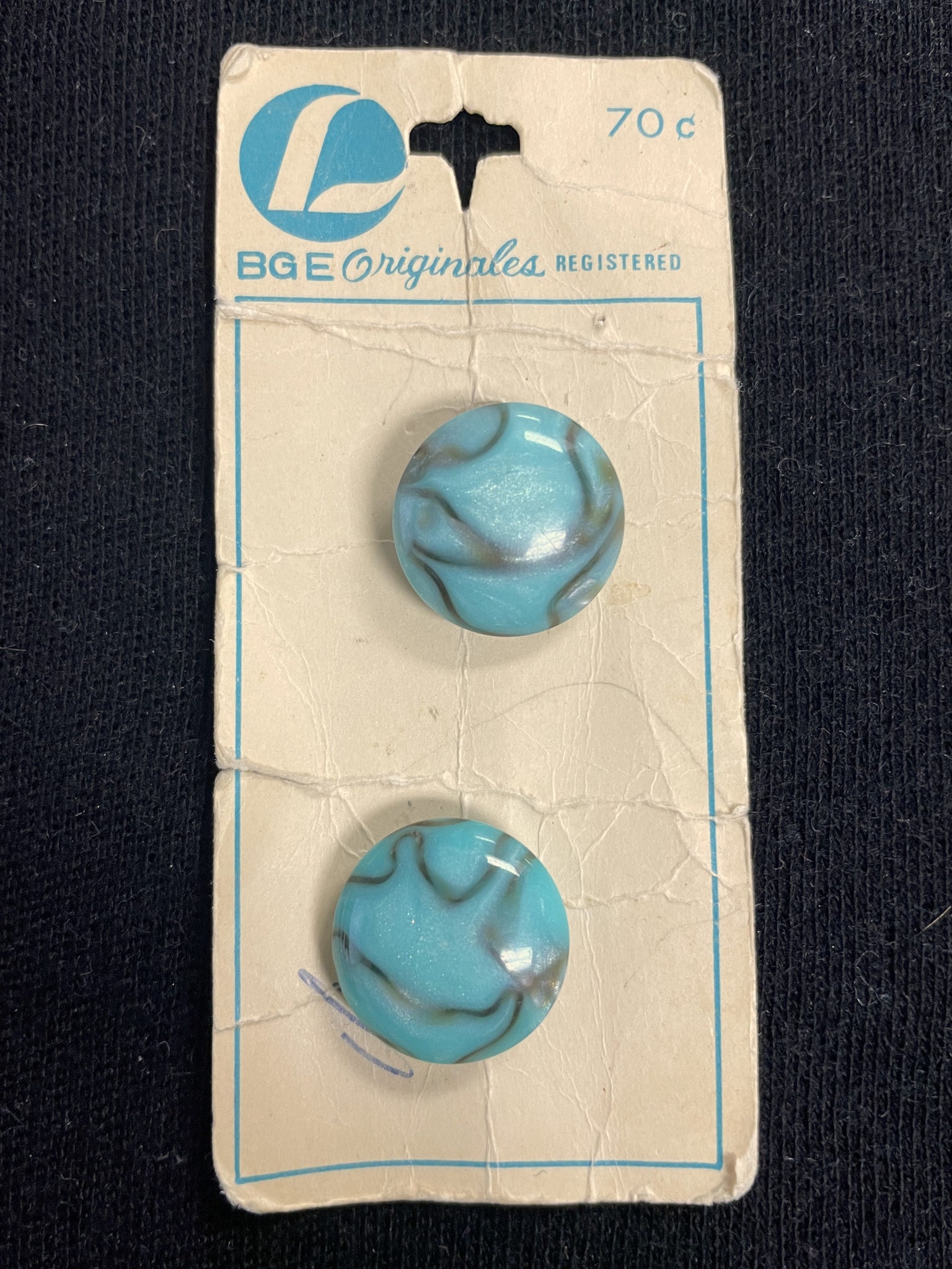 Button Plastic Set of 2 Vintage - Marbled Turquoise