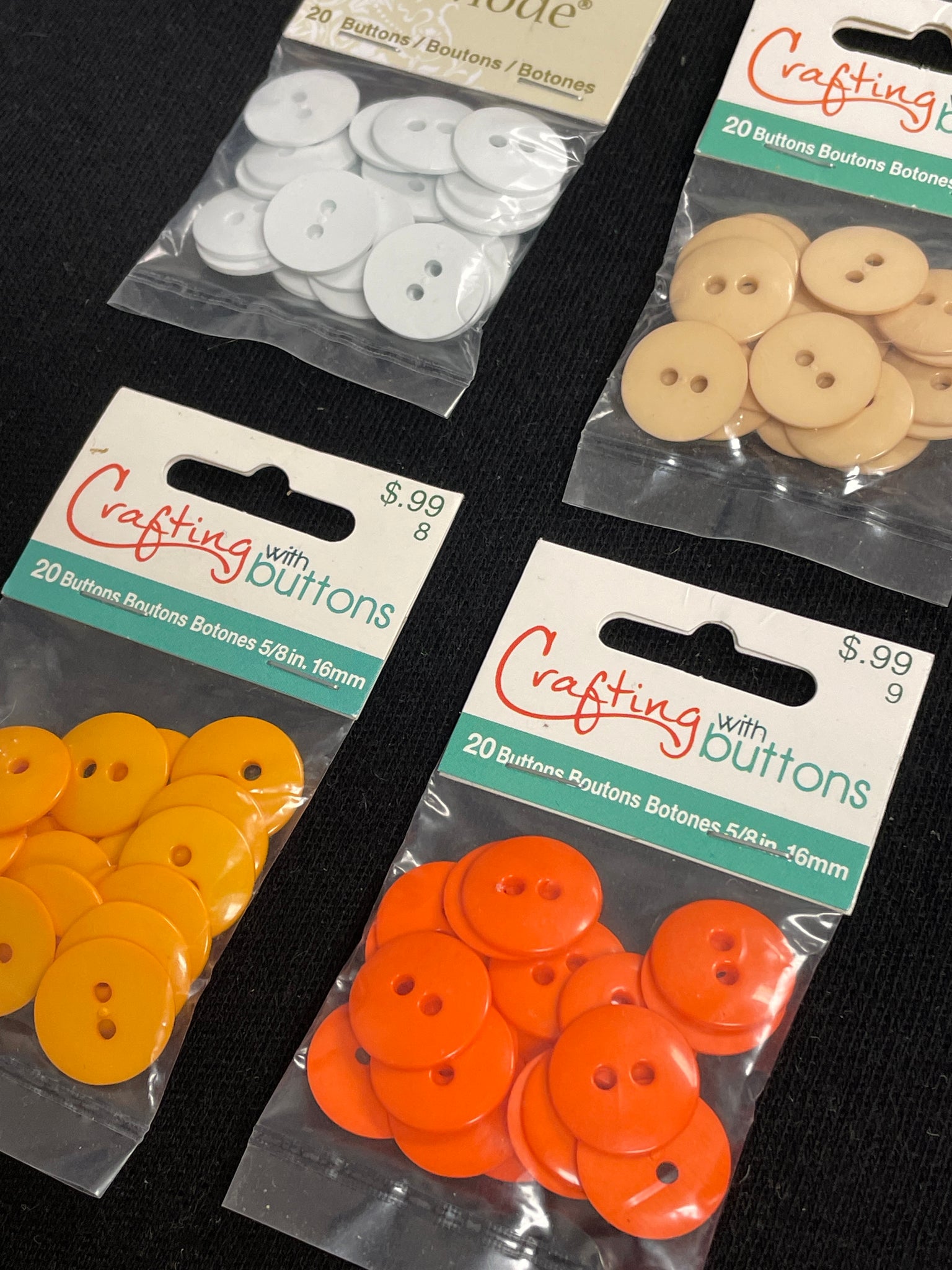 Button Plastic Set of 2 - White, Tan, Orange or Yellow