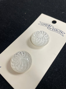 Button Plastic  Set of 2 Vintage - Engraved Pearlescent White