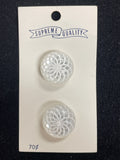 Button Plastic  Set of 2 Vintage - Engraved Pearlescent White