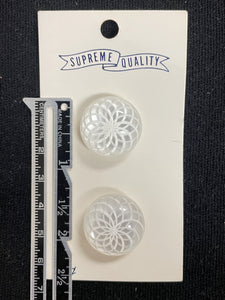 Button Plastic  Set of 2 Vintage - Engraved Pearlescent White