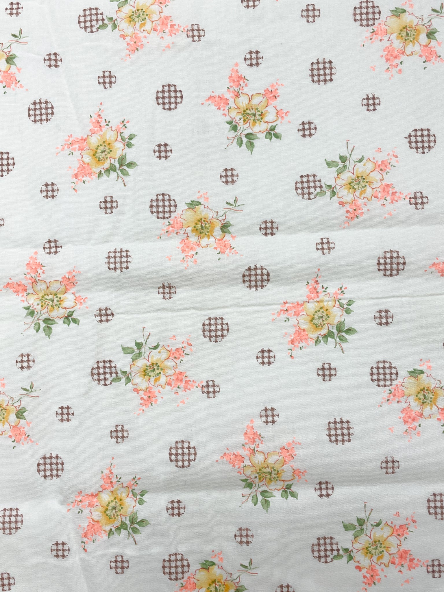 2 2/3 YD Poly/Cotton Batiste Vintage - Off White with Flowers and Gingham Polka Dots