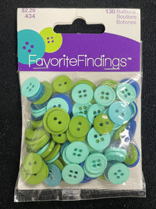 Buttons Plastic Bundle of 130 - Green, Aqua and Blue