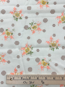 2 2/3 YD Poly/Cotton Batiste Vintage - Off White with Flowers and Gingham Polka Dots
