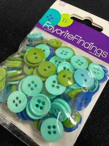 Buttons Plastic Bundle of 130 - Green, Aqua and Blue