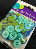 Buttons Plastic Bundle of 130 - Green, Aqua and Blue