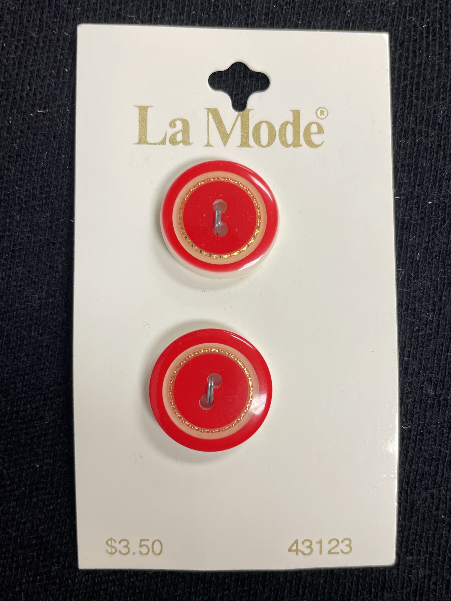 Buttons Plastic Set of 2 - Red with Clear and Metallic Gold Ring