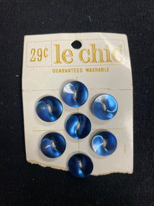 Button Plastic Set of 7 Vintage - Pearlescent Blue