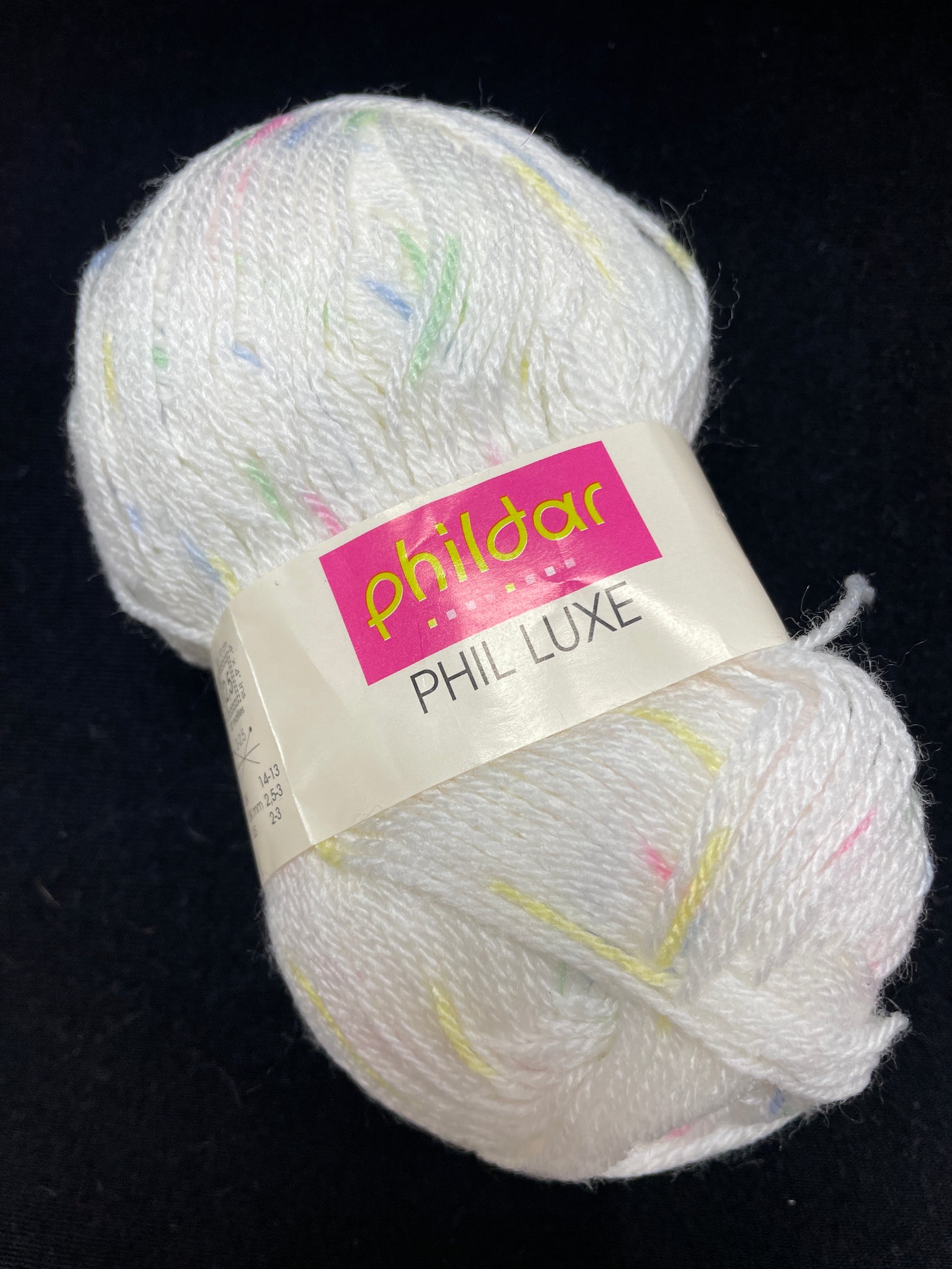 Yarn Acrylic/Wool Blend - White with Pink, Blue, Yellow and Green Specks