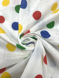 2 1/2 YD Poly/Cotton - White with Multi Colored Polka Dots