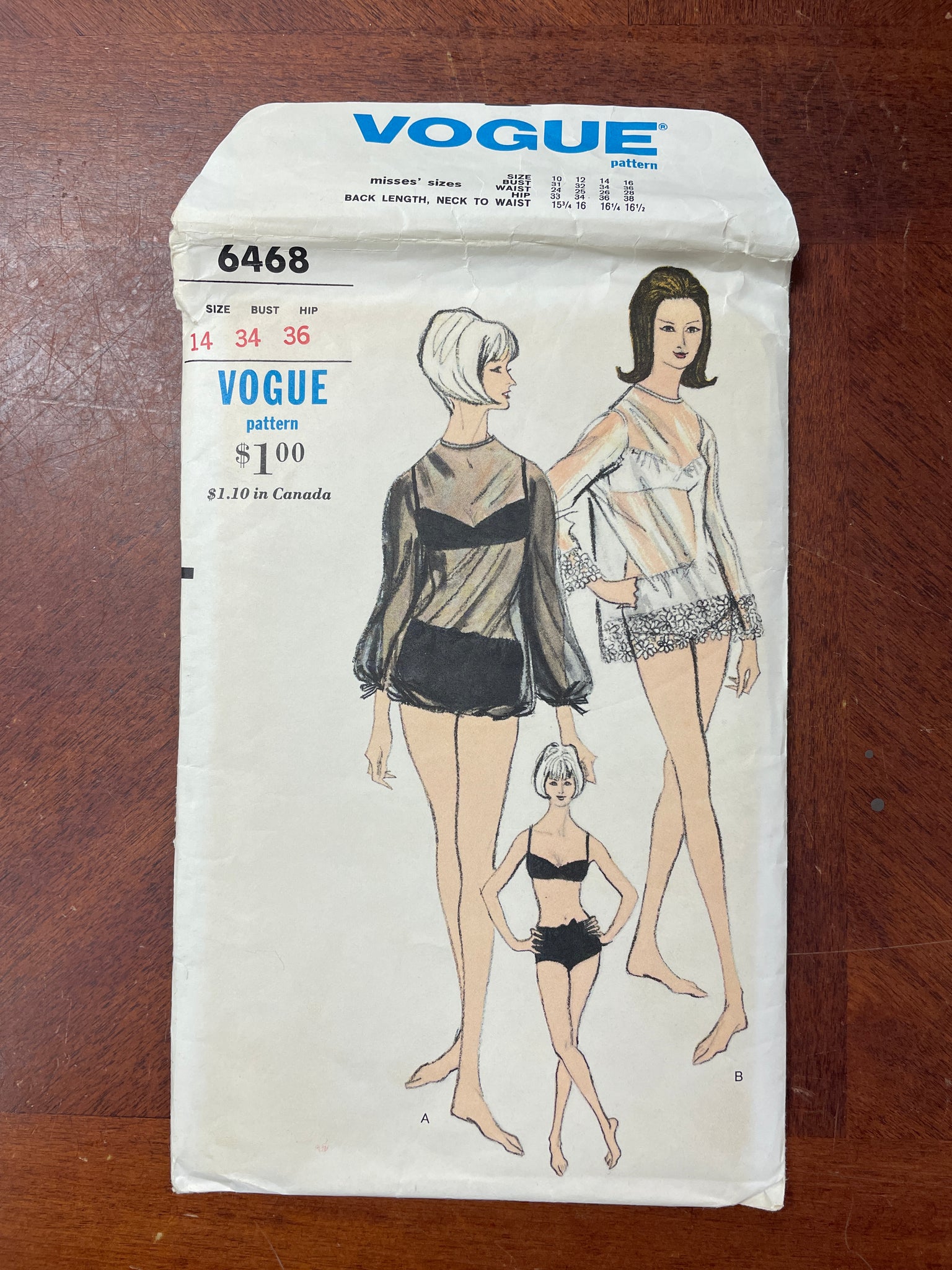 1960's Vogue 6468 Sewing Pattern - Bathing Suit and Cover-up