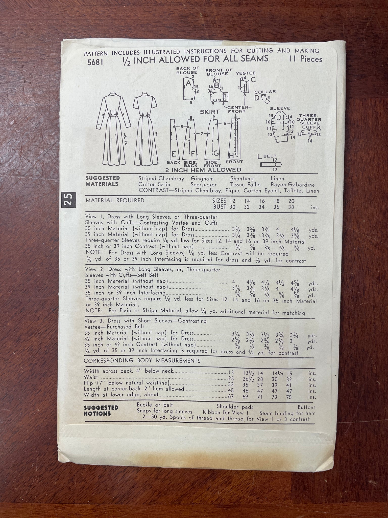 1950's Advance 5681 Sewing Pattern - Dress FACTORY FOLDED