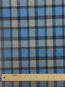 1 1/4 YD Wool/Poly Blend Yarn-Dyed Plaid - Blue, Black and Gray