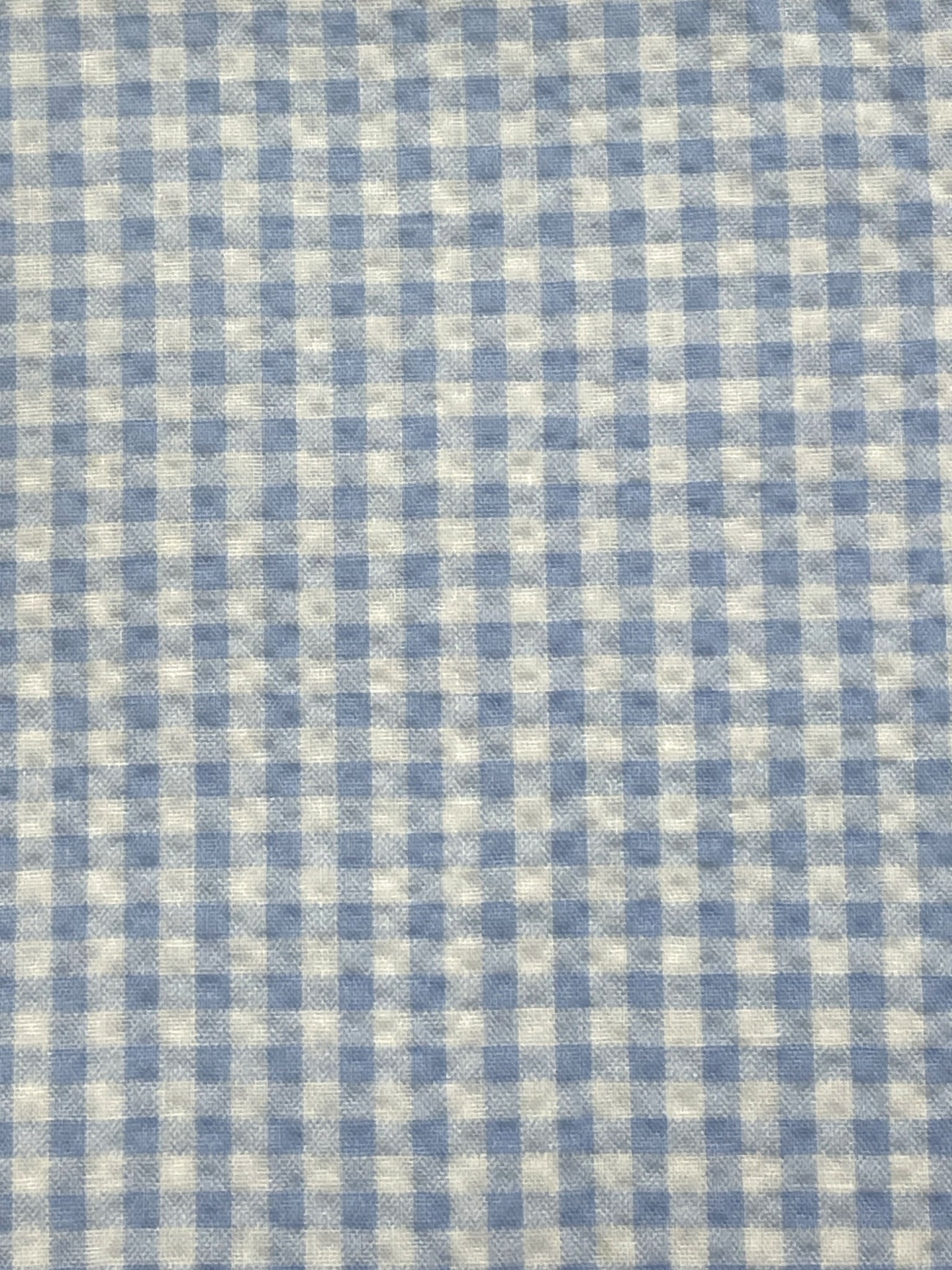 2 YD Poly/Cotton Printed Plaid Gingham Faux Seersucker - Light Blue and White