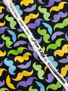 2 7/8 YD Stretch Cotton Knit- Black with Bright Mustaches