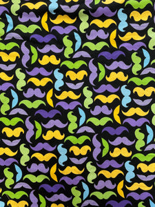 2 7/8 YD Stretch Cotton Knit- Black with Bright Mustaches