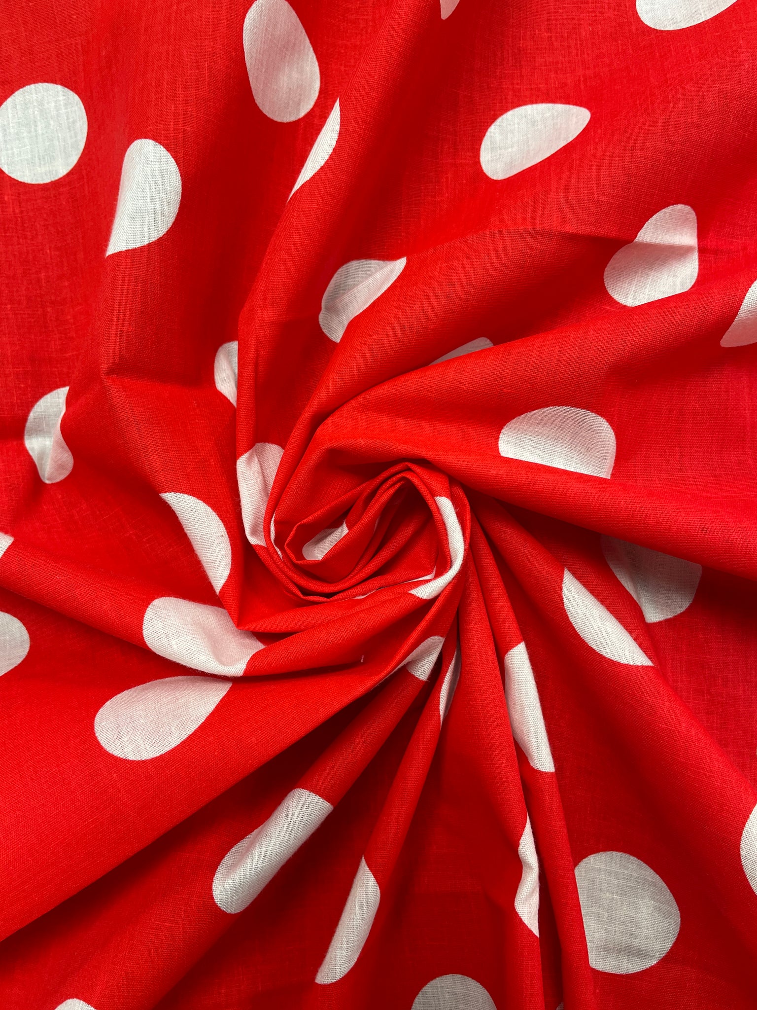 2+ YD Poly/Cotton - Red with White Polka Dots