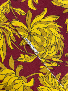 2 YD Polyester Blend Vintage - Dark Red with Large Yellow Flowers