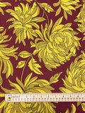 2 YD Polyester Blend Vintage - Dark Red with Large Yellow Flowers