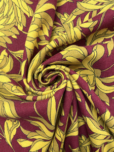 2 YD Polyester Blend Vintage - Dark Red with Large Yellow Flowers