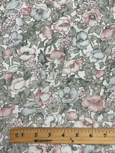 Quilting Cotton Vintage - Blue Pink, and Sepia Flowers on