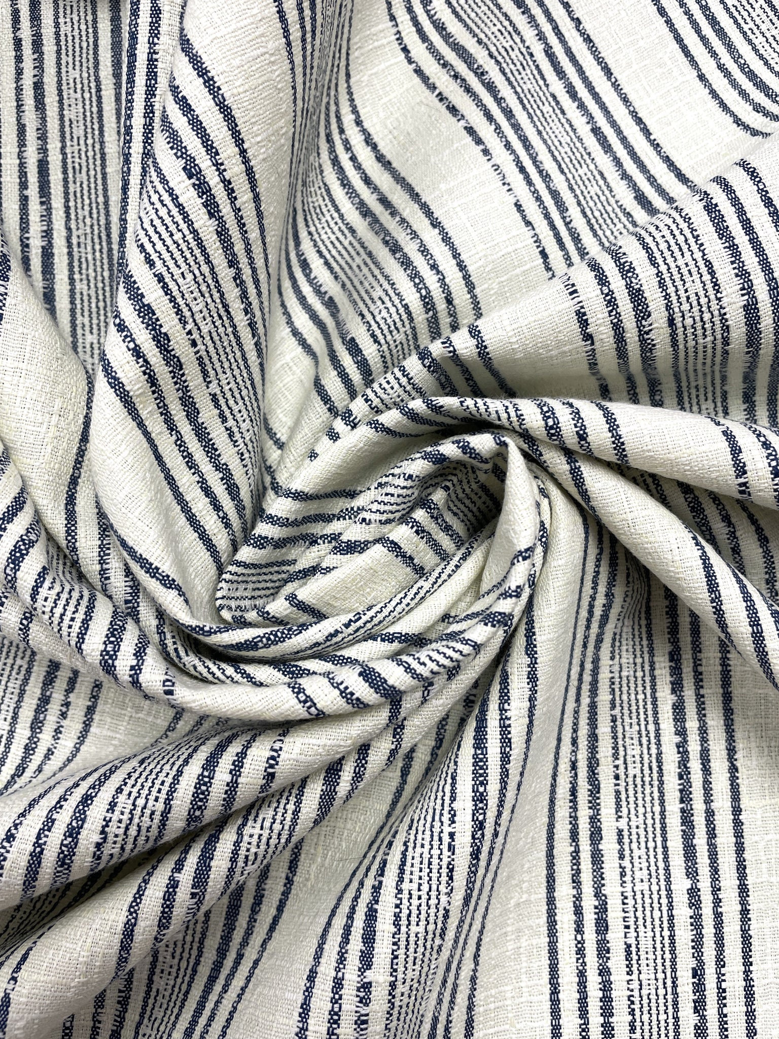 Polyester Blend Yarn-Dyed Stripe Vintage - Off White with Navy Blue