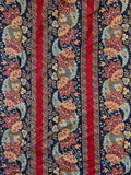 Cotton Vintage - Dark Red with Stripes of Jacobean Flowers