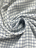 Poly/Cotton Vintage Printed Plaid - White with Navy Blue Window Pane