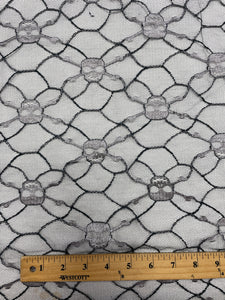 1 5/8 YD Nylon/Polyester Net Lace - Black with Gray Skull and Crossbones