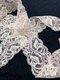 2 1/4 YD Polyester Lace Trim Vintage - Off White and Pink