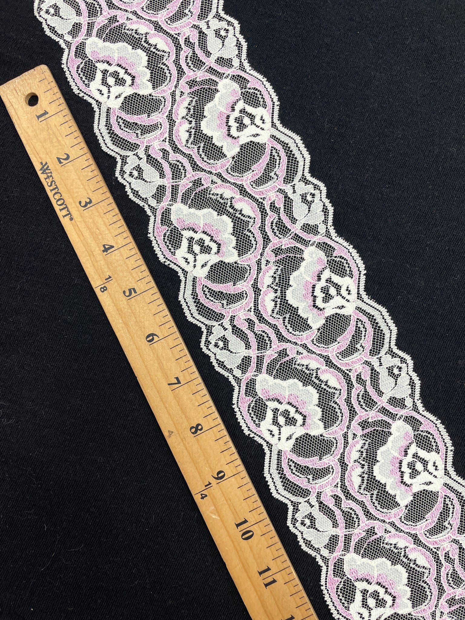 2 1/4 YD Polyester Lace Trim Vintage - Off White and Pink