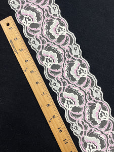 2 1/4 YD Polyester Lace Trim Vintage - Off White and Pink