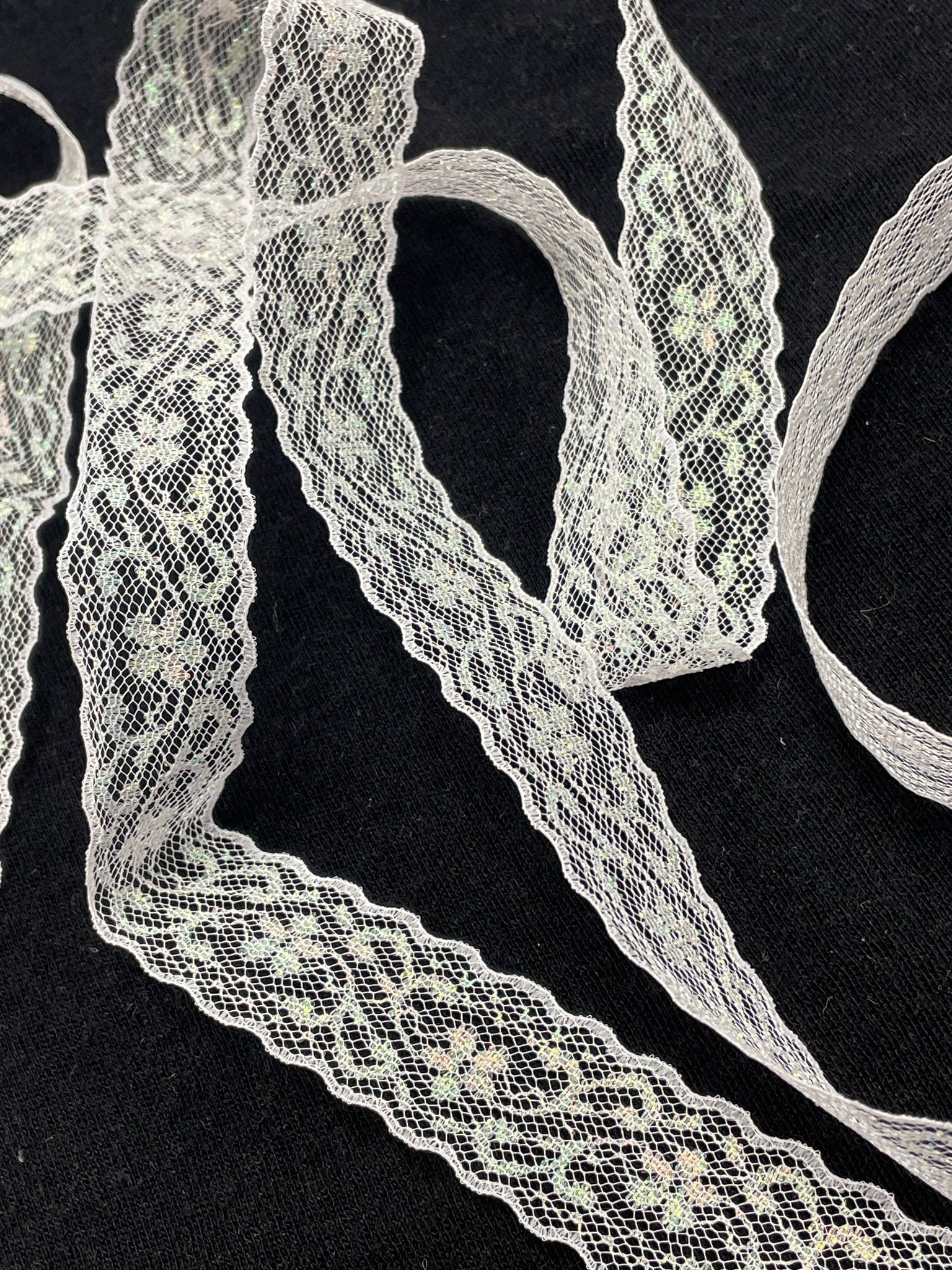 Polyester Lace Trim-By-the-Yard - White with Iridescent Accents