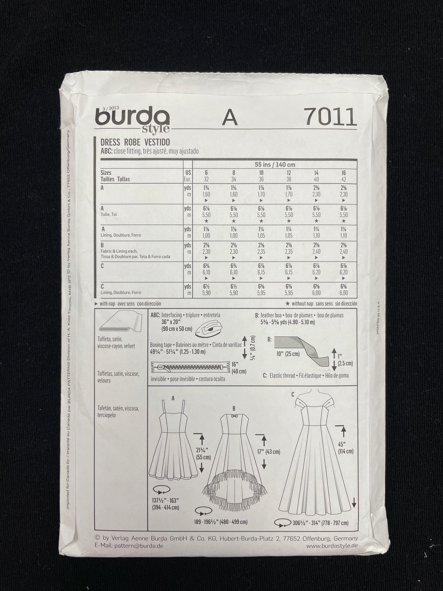 2020's Burda 7011 Pattern - Dress FACTORY FOLDED