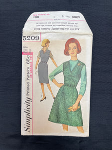 1960's Simplicity 5209 Pattern - Jumper Dress with Two Skirts FACTORY FOLDED