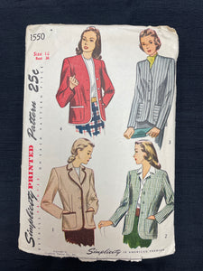 1945 Simplicity 1550 Pattern - Jacket