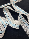 6 5/8 YD Polyester Faux Beading (Insertion) Lace Trim -Off White with Blue