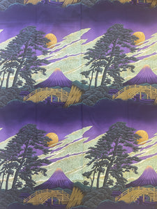 Quilting Cotton - Bridge and Trees in Purple Sunset with Metallic Gold Accents