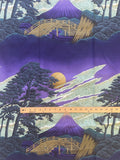 Quilting Cotton - Bridge and Trees in Purple Sunset with Metallic Gold Accents