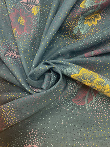 Cotton Blend Voile Vintage - Blue with Flowers and Polka Dots