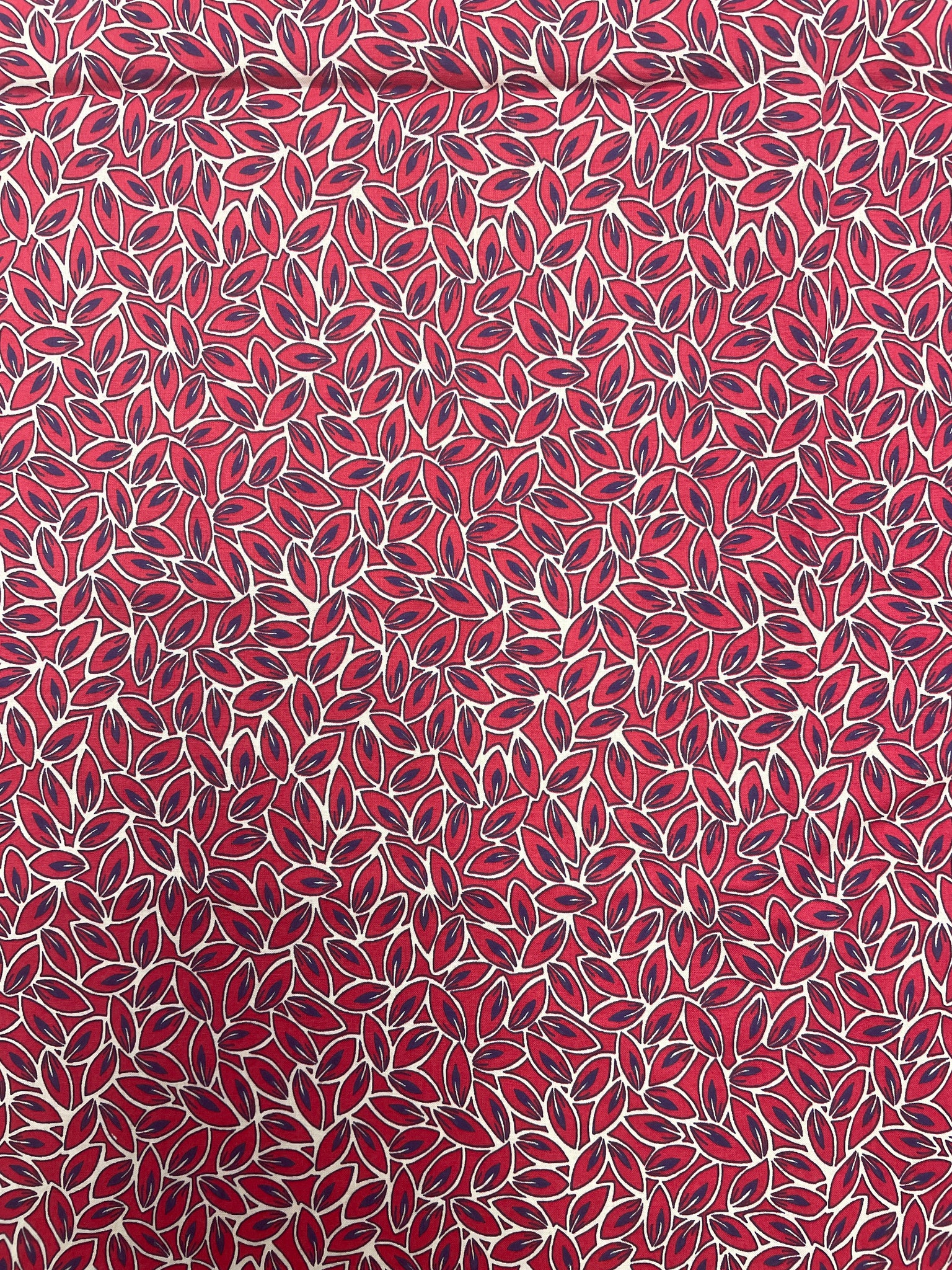 1 5/8 Cotton Shirting - Red and Blue Leaves on Off White